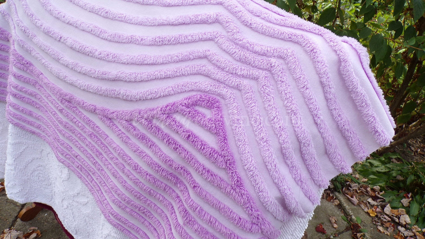 Tranquil Lilac Vintage Chenille Fabric, Lullaby Lavender Swirls, 40" x 20" Piece, Beautiful in Pillows & Chenille Quilts