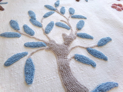 mystic roots vintage chenille fabric w/ 3D tufted earthy tree, floral & star design, 28" x 29" cut piece for wall hangings, fiber arts