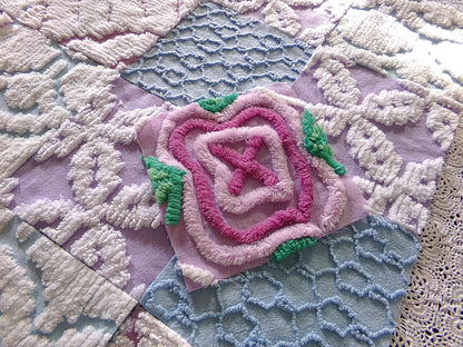 sleep softly chenille fabric squares, serene blue, lilac & white, 17 vintage quilt blocks 6" x 6" inch, for pillows, quilting, crafts