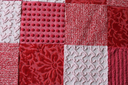 Cupid's Kisses Chenille & Velvet Craft Squares Set from Vintage Bedspread Fabric, 16 Blocks, 6" inch in Pink, Red