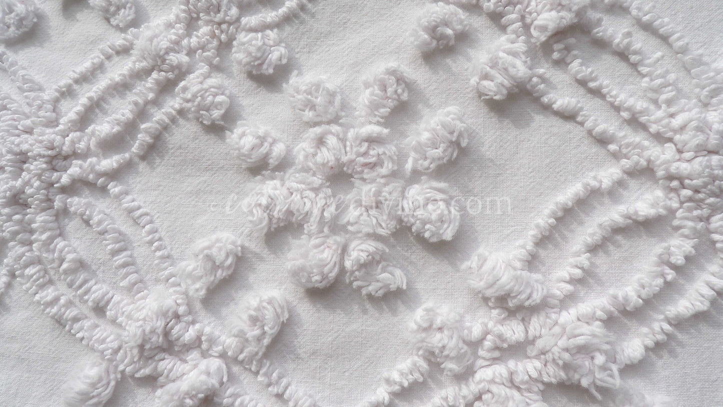 Farmhouse White Vintage Chenille Fabric Piece, 20" x 24" inches, Versatile & Neutral in Quilts and Pillows