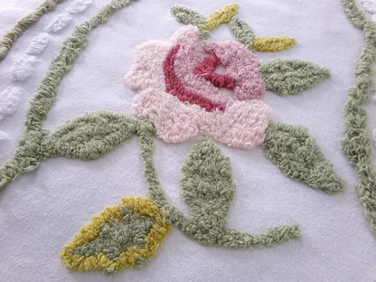 shabby rose chenille fabric, vintage victorian style sewing material, 15" x 22" inch piece, great for applique & pillows