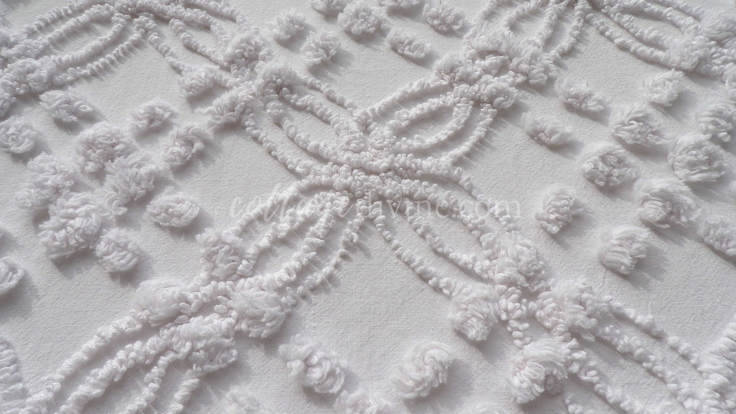 Farmhouse White Vintage Chenille Fabric Piece, 20" x 24" inches, Versatile & Neutral in Quilts and Pillows