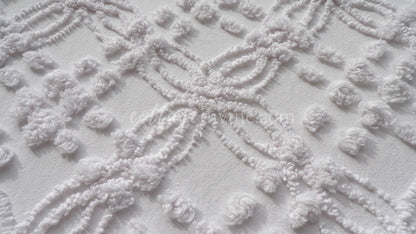 Farmhouse White Vintage Chenille Fabric Piece, 20" x 24" inches, Versatile & Neutral in Quilts and Pillows