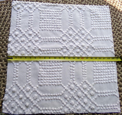 contemporary cosmic white vintage chenille fabric, intricate geometric handtufted sewing material, 22" x 23" piece great for pillows, quilts