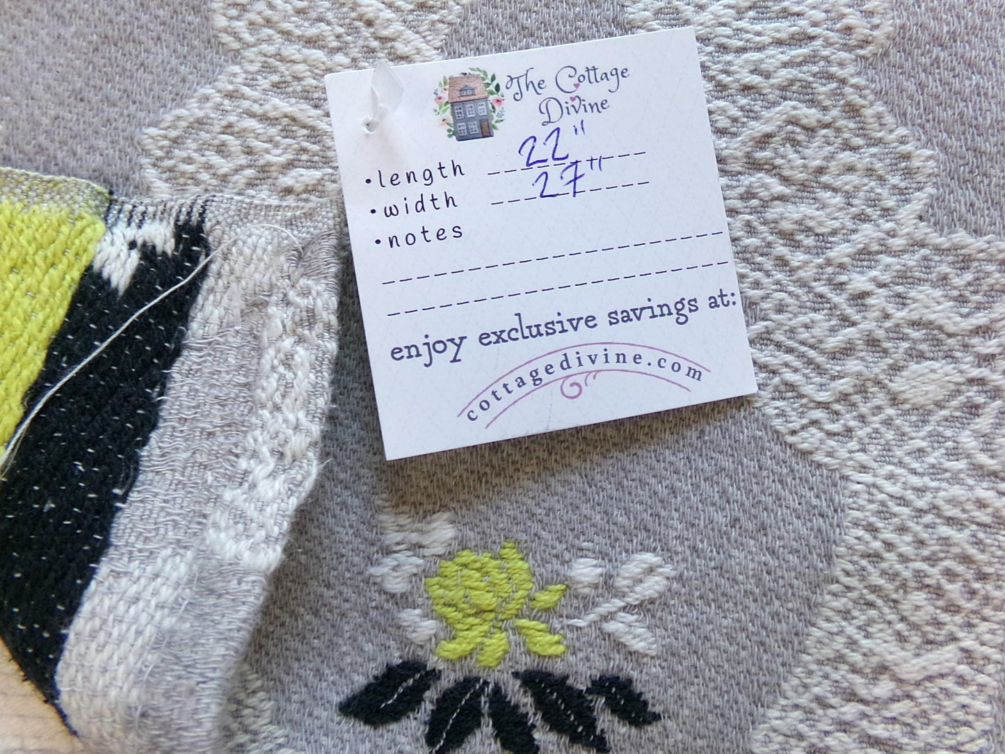 starlight silver swag vintage woven fabric piece, white lace designs, cool grey, chartreuse rose florals, reversible Bates design, 22" x 27"