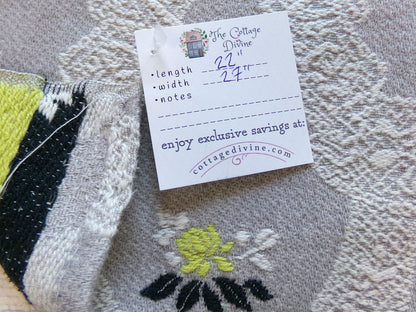 starlight silver swag vintage woven fabric piece, white lace designs, cool grey, chartreuse rose florals, reversible Bates design, 22" x 27"
