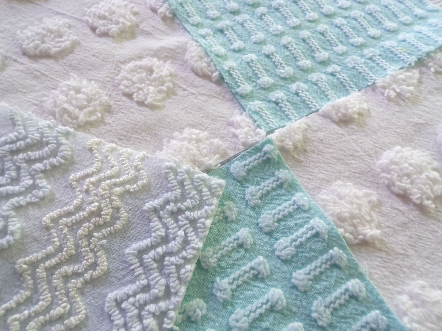 refreshing spa 6" chenille fabric squares, set of 16 aqua, white, blue quilt blocks for quilting, sewing & crafts