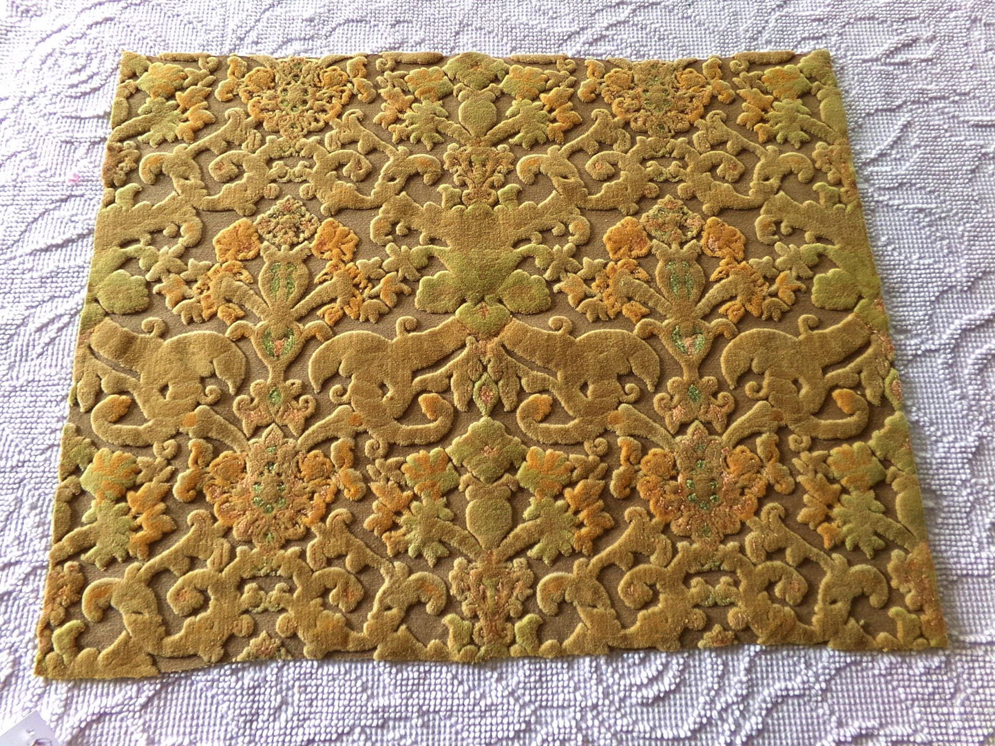 boho cut velvet fabric, shabby distressed vintage Bates tapestry style chenille material, 20.5" x 16.5" piece, popular in bags