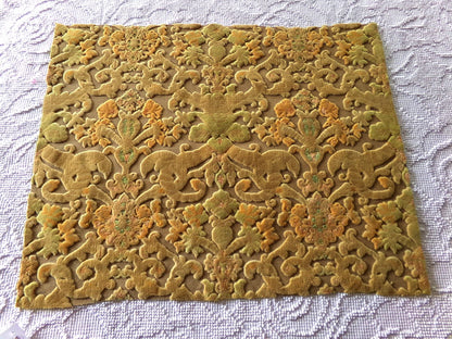 boho cut velvet fabric, shabby distressed vintage Bates tapestry style chenille material, 20.5" x 16.5" piece, popular in bags