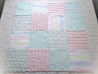 vintage chenille fabric squares, "summer rainbow" set of 16 pastel 6" quilt blocks, gentle geometric patterns, for quilting, crafts & sewing