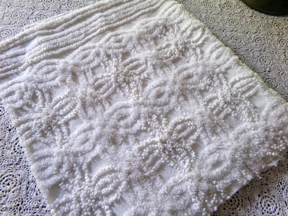 Vintage Chenille Fabric Material, 14.5" x 23" inch Piece, Elaborate Needletufting in Wedding Ring Pattern