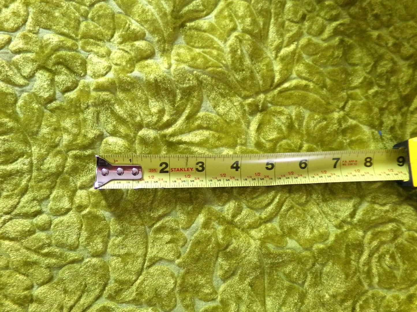 Vintage Cut Velvet Fabric, Bewitching Golden Green Shimmer Sculpted Florals, 24" x 18" inch Piece