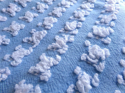 Deeply Serene Blue & White Rosebud Vintage Chenille Fabric, Heirloom Quality Material for Quilts, Pillows, 24" x 20" inch Piece