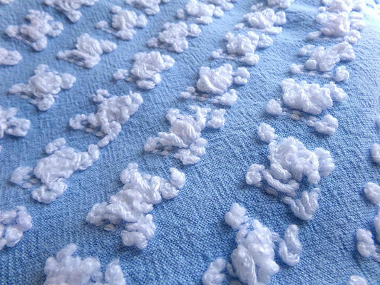 White Rosebud Vintage Chenille Fabric Piece, Beyond Beautiful Blue Rose Material for Quilts & Pillows, 24" x 20" inches