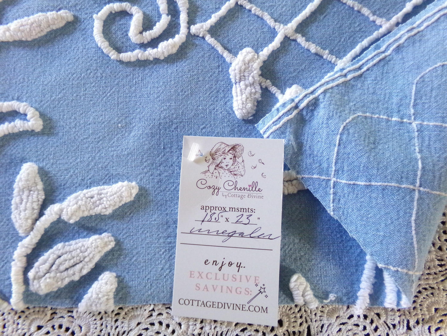 Cottage Romantics Pink Rose Vintage Chenille Fabric, 18.5" x 23" inch Piece, Sky Blue Bkgd, for Pillow Covers, Quilting, Fiber Arts & Crafts