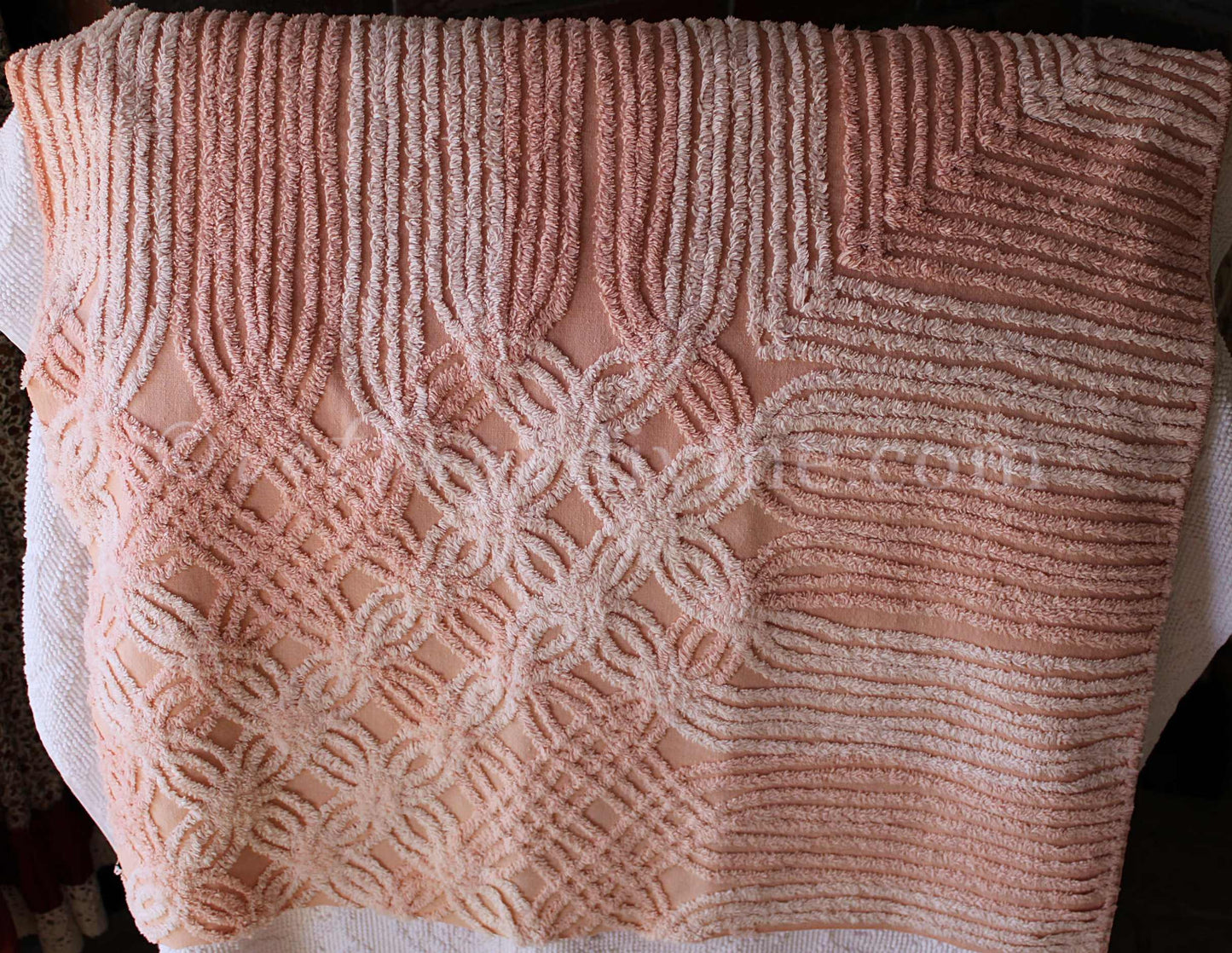 Nostalgic Cozy Tonal Pink Vintage Chenille Quilt Fabric, 23" x 24" inch Piece, Lovely in Handmade Quilts