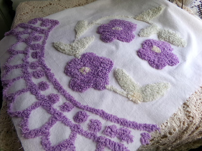 Spring Lilac Wreath Vintage Style Chenille Fabric, 20" x 28" inch piece, Pretty in DIY Pillows