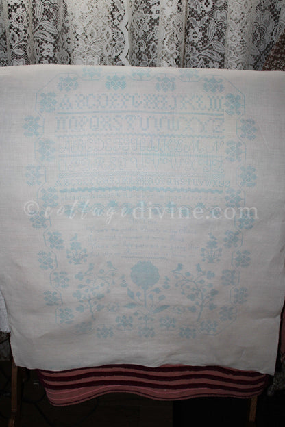 Rare VIRTUE Embroidery Sampler, Paragon Needlecraft Valentine Museum Reproduction, Vintage Cross Stitch Stitchery Kit # 0609, Belgian Linen