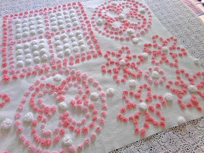 Spunky Daisy Medley Vintage Chenille Fabric, 23" x 18" inch handtufted antique Pink Pops piece, Fun in DIY Pillows