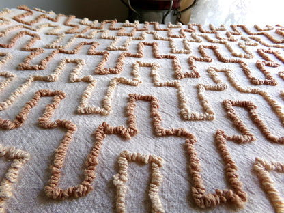 sandy sandcastles vintage chenille fabric, two tone honey golden brown geometric design, 18" x 24" inch piece for quilting, crafts & sewing