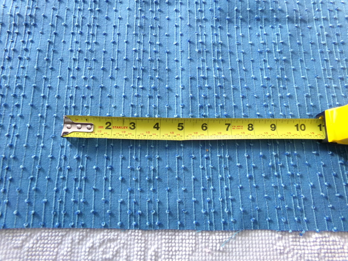 baby raindrops vintage woven chenille fabric, tiny marbleized raised blue dots, great texturized sewing material, 20" x 24" cut piece