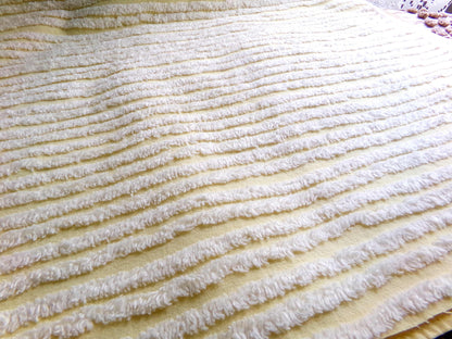 Sunny Yellow Striped Vintage Chenille Quilt Fabric, 18" x 30" inch Piece, White Stripes, 100% Cotton