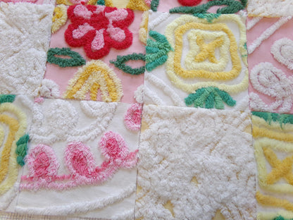summer fresh vintage chenille fabric squares, set of 16 whimsy floral 6" quilt blocks for crafts, sewing, diy pillow covers