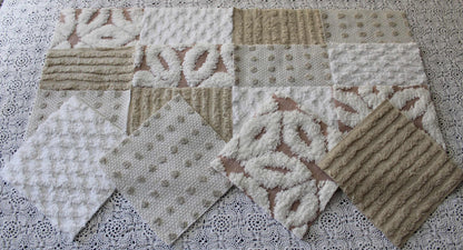 Chenille Fabric Squares, Neutral Sand, Tan & White Craft Square Set from Vintage Bedspread Fabric, 16 Blocks, 6" x 6" inch