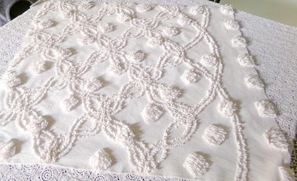 Fluffy Jumbo Pops Vintage Chenille Fabric, Shabby Chic Puffs, 21" x 25" inch Piece, Neutral Antique Cream for Pillows, Quilting