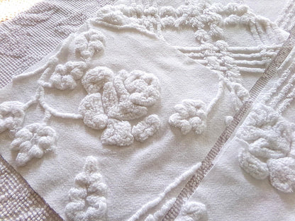 white 9.5" chenille fabric squares, set of 6 large quilt blocks, neutral rose & geometric prints for sewing, crafts