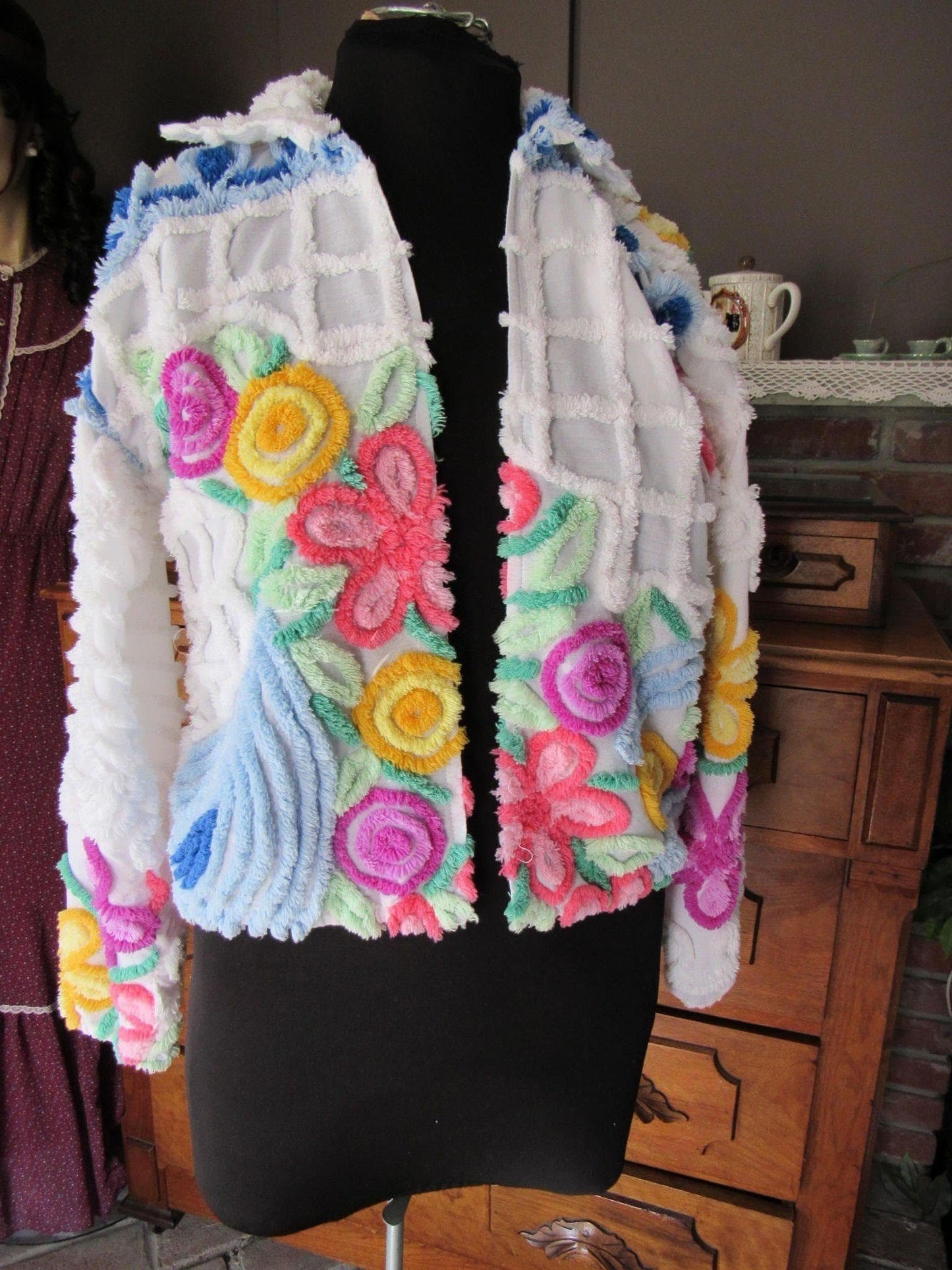 Vintage Chenille Jacket Early Canyon Group Damze San Diego Lightweight Cropped Spring Coat, XS