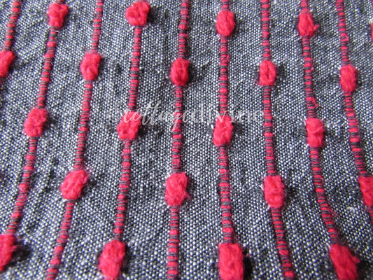 Chic Charcoal Red Pinstripe Vintage Woven & Chenille Fabric Piece, Reversible Bates Design for quilting, sewing, crafts, 17" x 35"