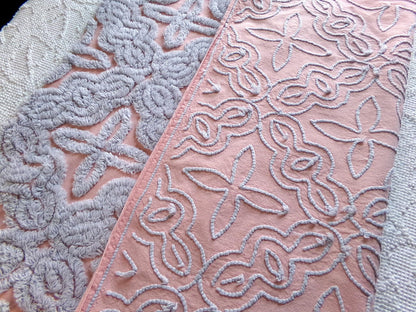 mystic star vintage chenille fabric, plush dusty blue on dreamy pink cotton, for quilting & crafts, 25" x 18" cut piece
