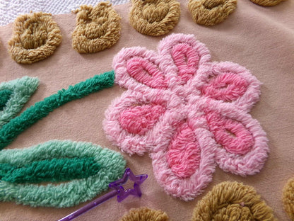 Shabby Cute Caramel Curlicue Floral Vintage Chenille Fabric, 21" x 24" inch Piece, Boho Sewing Material for Pillows, Wall Hangings, Crafts