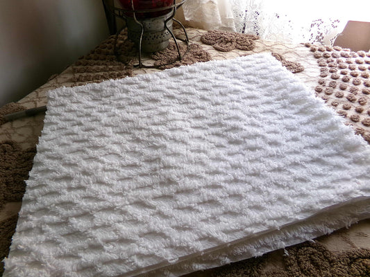White Lattice Vintage Chenille Fabric, Simple Diamond Design, 18" x 24" inches Piece, 100% Cotton