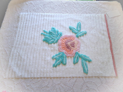 Vintage Chenille Fabric: Single Rose Cotton Sewing Material 23" x 16"