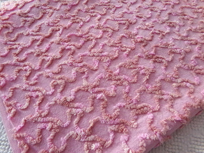 Unique Vintage Chenille Fabric, Marble Pink Texturized Squiggles, 25" x 20" Inch Piece for Quilts, Pillows & Handmade Crafts
