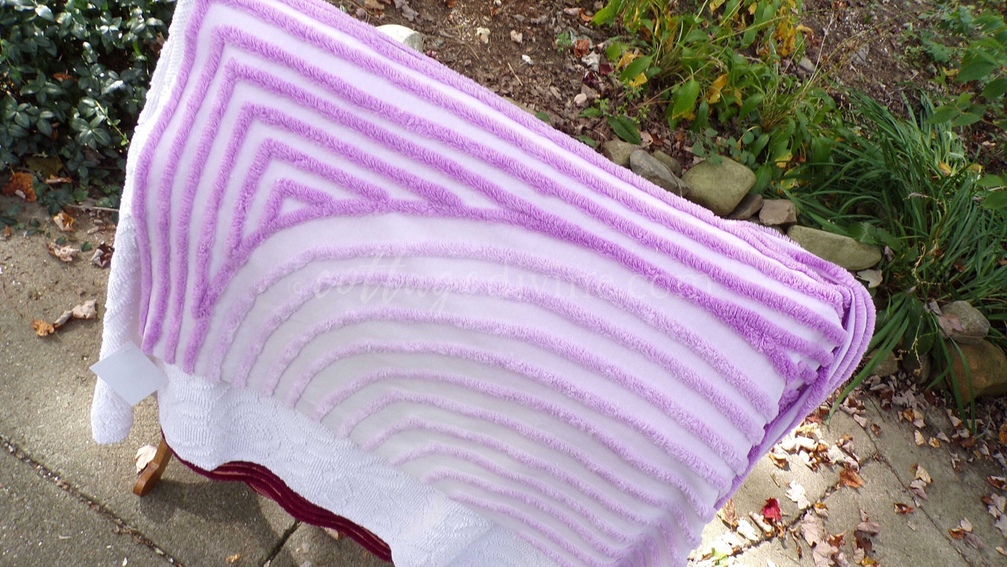 Tranquil Lilac Vintage Chenille Fabric, Lullaby Lavender Swirls, 40" x 20" Piece, Beautiful in Pillows & Chenille Quilts