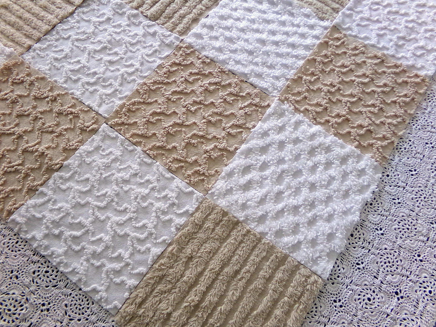 On Trend Neutral Chenille Fabric Squares for Quilting & Crafts in Versatile Sand, Vintage Mocha, White - 16 Rotary Cut Blocks, 6" x 6" inch