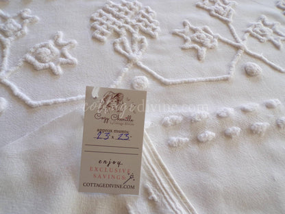 modern farmhouse white vintage chenille fabric, great design ideal for pillow covers, wall hanging, quilts, 23" x 23" piece sewing material