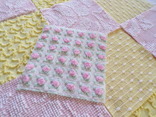 Spring Sunshine Chenille Quilt Squares Set from Vintage Bedspread Fabric, 16 Blocks, 6" x 6" inch