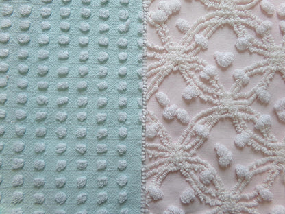 Vintage Chenille Fabric Bundle in Pink & Aqua, 2 Pieces 12" x 18" each | Easy Stash Builder for Fiber Arts, Quilting