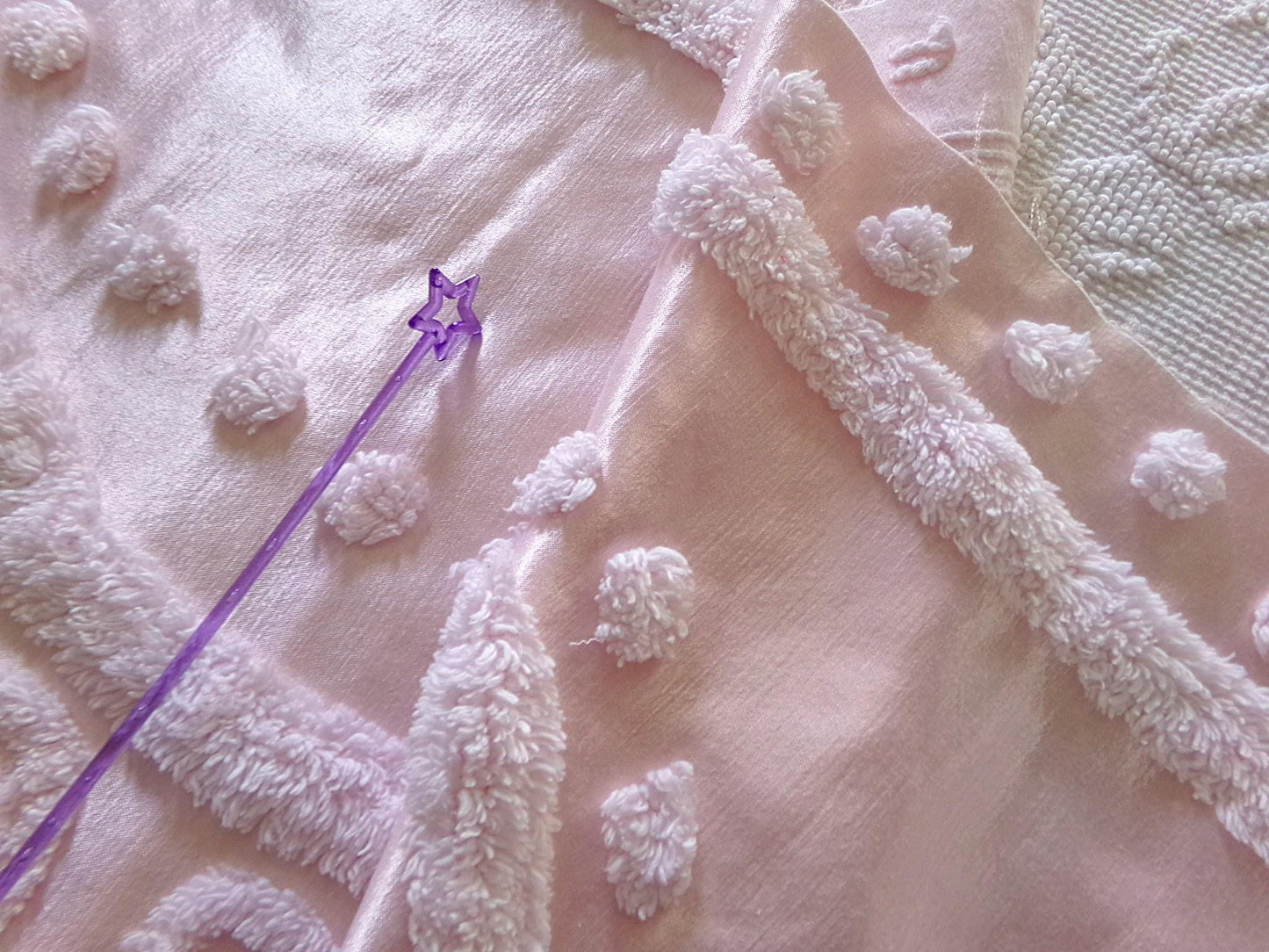 glamorous pink satin fabric piece with chenille tufting, 22" x 25" inch piece of luxury vintage sewing material for arts & crafts