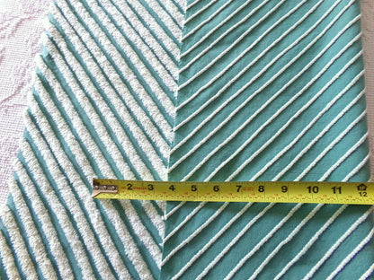 eyecatching plush stripes vintage chenille fabric, tonal green diagonal striped lines, 22" x 25" inch piece of sewing material