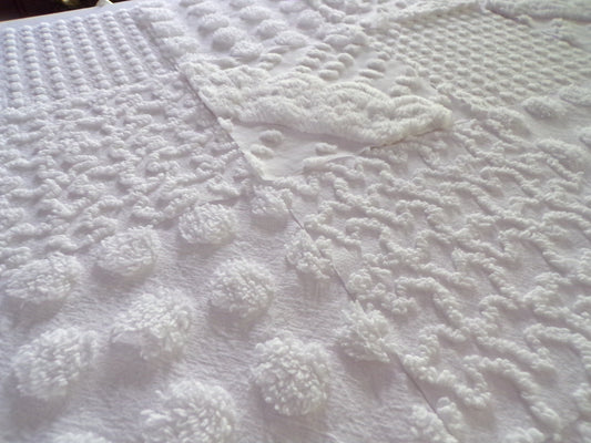 White Chenille Fabric Squares Set, "Let it Snow" 16 Vintage Quilt Blocks, 6" inch