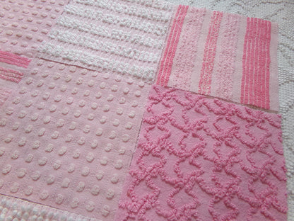 partytime pinks vintage chenille fabric squares, set of 16 fun 6" quilt blocks for quilting, sewing, crafts