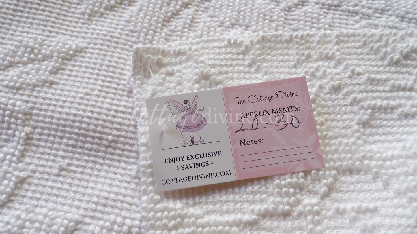 Cabbage Rose Dainty Dot Vintage White Chenille Fabric, 20" x 30" inch Piece, Versatile in Quilts, Pillows & Tote Bags