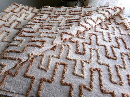 sandy sandcastles vintage chenille fabric, two tone honey golden brown geometric design, 18" x 24" inch piece for quilting, crafts & sewing