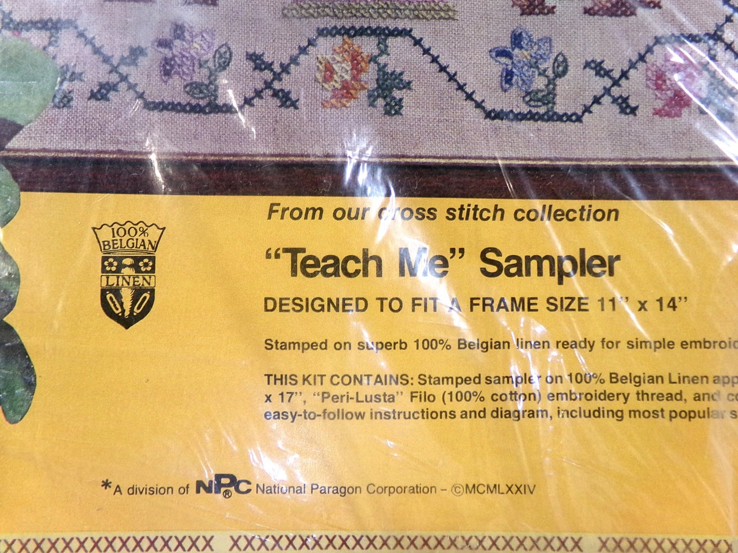 TEACH ME Cross Stitch Sampler Kit Vtg Paragon Needlecraft 0974 Belgian Linen